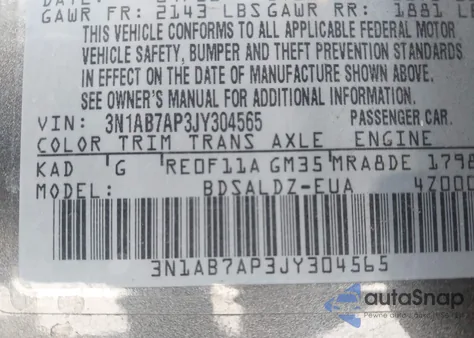 2018 Nissan Sentra S/Sv/Sr/Sl из США, поврежденный, VIN 3N1AB7AP3JY304565